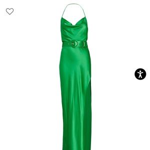 NICHOLAS - Lucinda Belted Silk Halter Gown - Green - Size 4